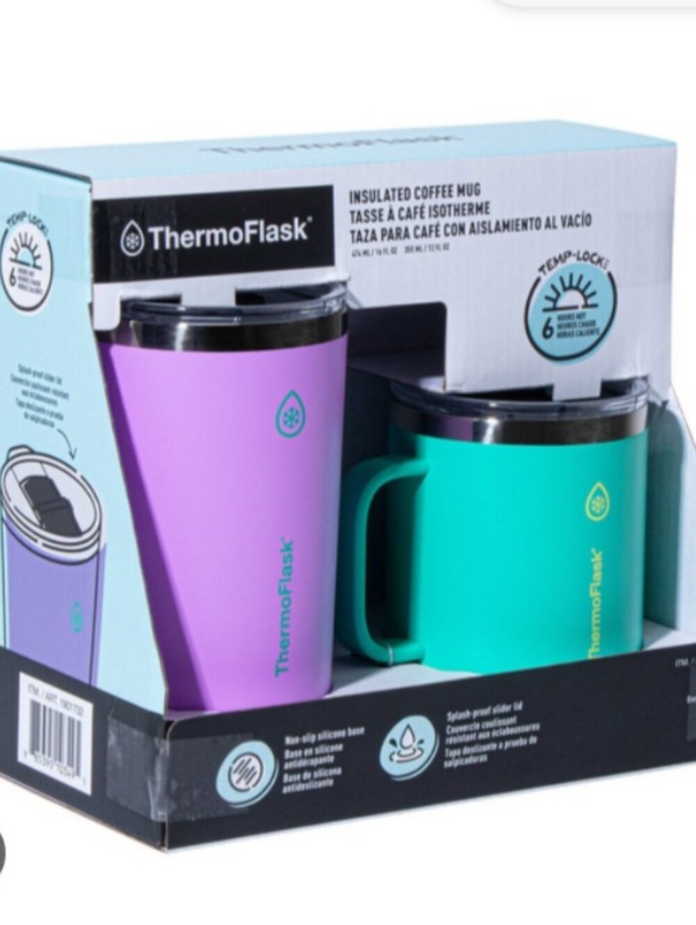 ThermoFlask Insulated Travel Mug & Handle Mug - Purple & Teal